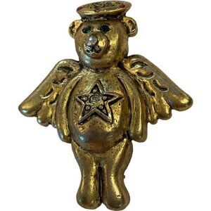 Angel Bear Gold-Tone Brooch With Rhinestone Star & Halo Pin